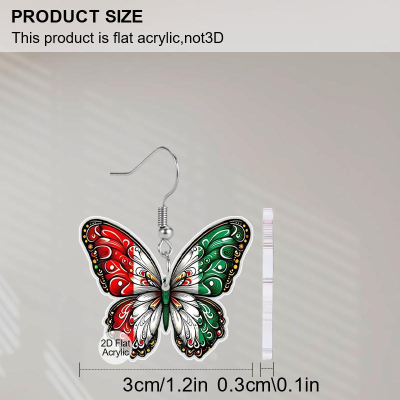2D Flat Colorful Butterfly Mexico Flag Acrylic Material Dangle Earrings Lightweight Colorful Earrings for Women Jewelry Gifts