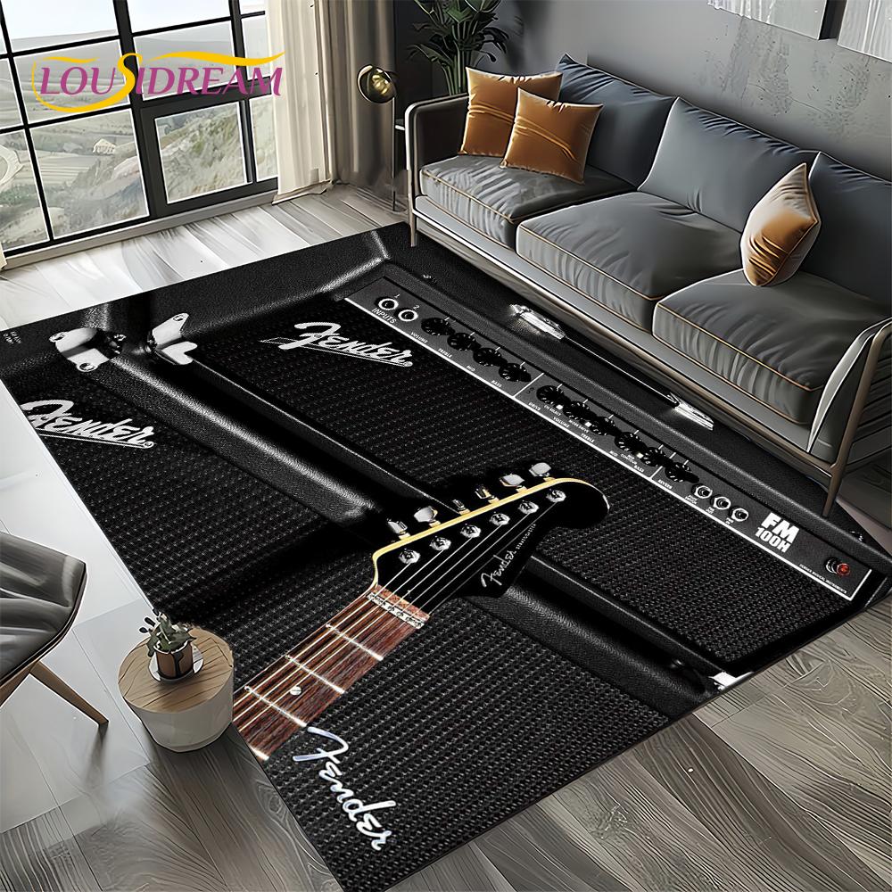 27 Styl Nowy Fender Retro Gitara Instrumenty Muzyka Dywan 3D do Salonu Sypialni Domu Dekoracja Sofy, Antypoślizgowa Mata Podłogowa
