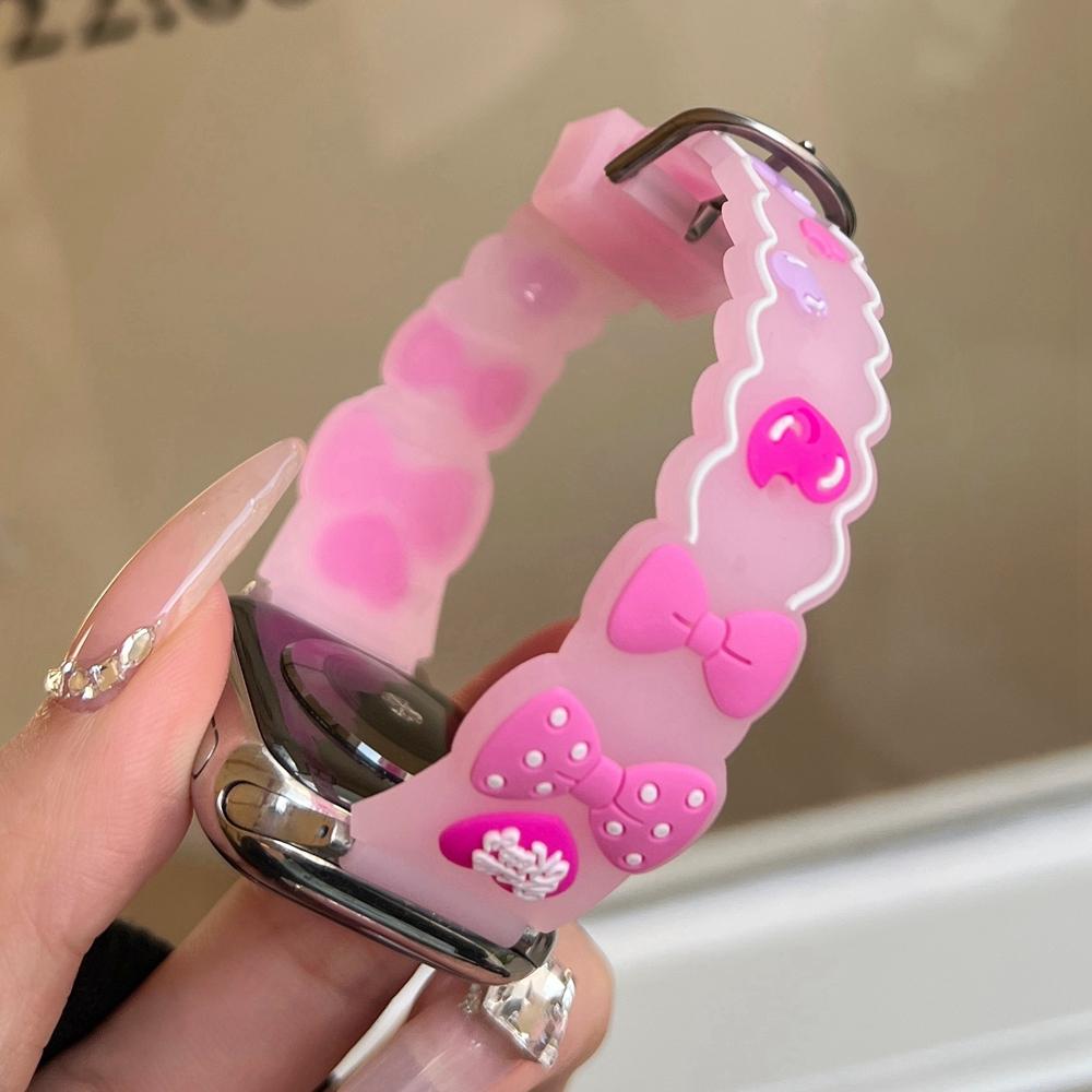 

Cartoon silicone strap suitable for Apple Watch band Ultra 49mm series 9-8-7 41mm 45mm 44mm 40mm for iwatch strap 6 5 4 S 38mm40mm41mm 42mmS10 розовый