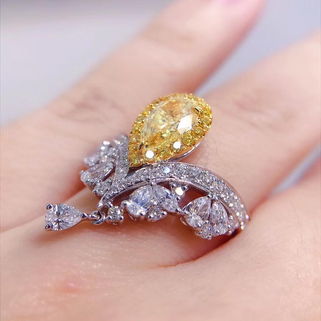 Shangmei's Gleicher Importierter Hochkohlenstoff-Diamant Krönungsring Für Liebe, Luxuriöser Heller Seiko Gelber Diamant Lebensring