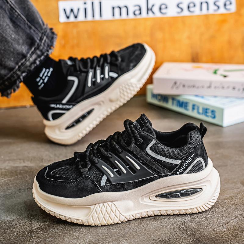 Tênis Esportivos Masculinos Casual Estilo de Rua Plataforma Tênis Estudantes Tamanho Grande Preto Tênis de Skate Aumento de Altura