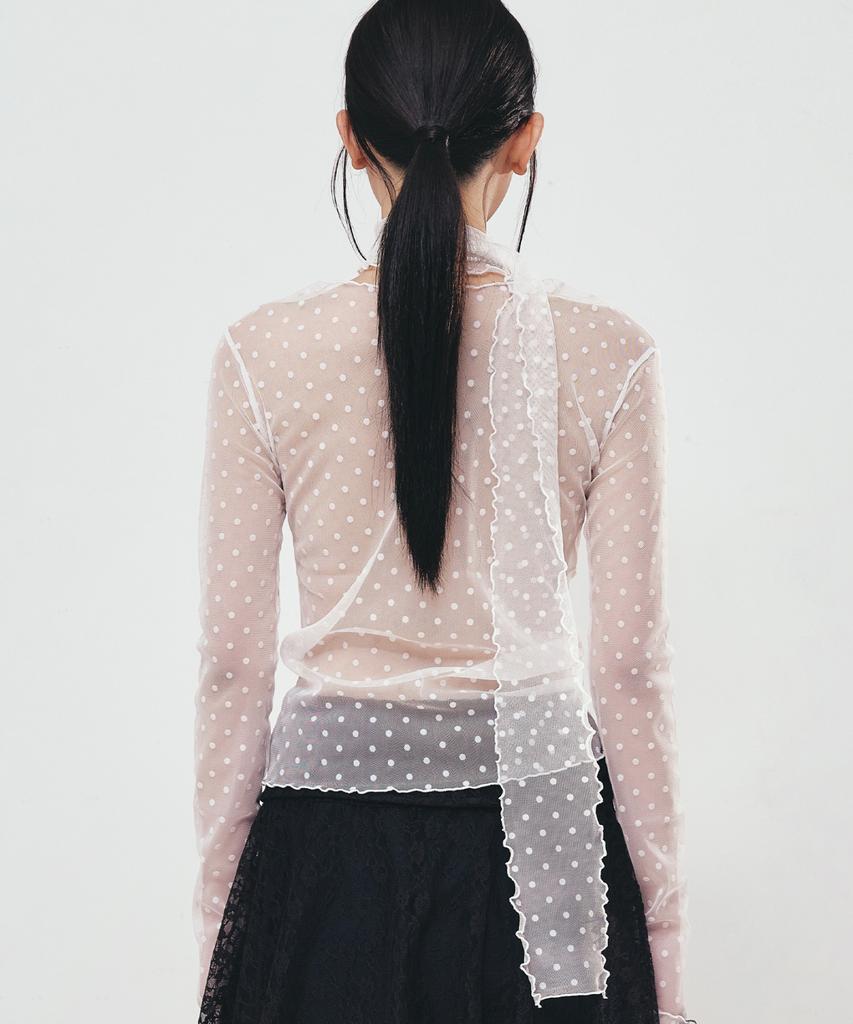 Nigaennikol Dot Mesh Scarf Top_Ivory