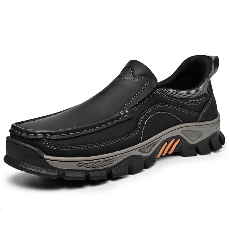 Men's Waterproof Slip On Faux Leather Hiking Shoes for Male Outdoor Non-Slip Walking Sneakers Casual Loafers Work Shoes Comfortable Short Boots
