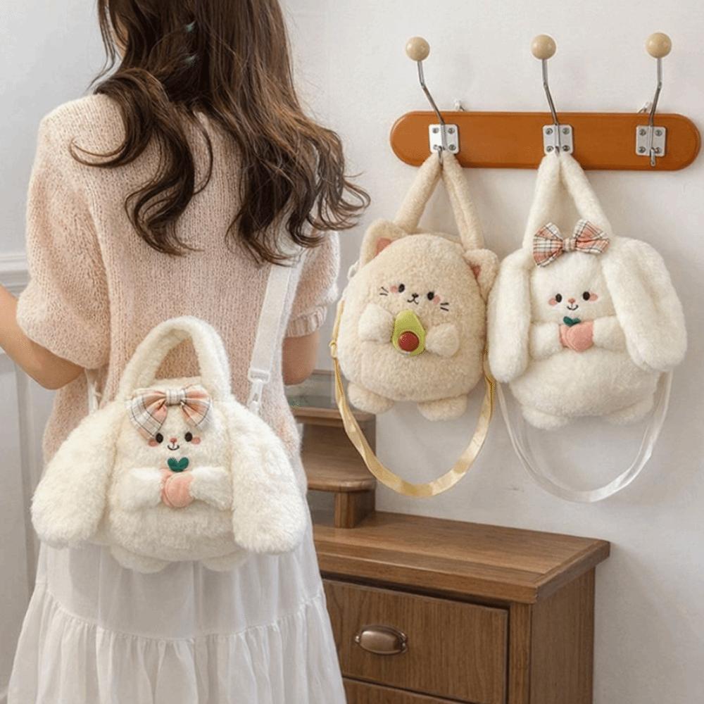 Fashion Cartoon Rabbit Shoulder Bag Soft Fluffy Large Capacity Crossbody Bag Lightweight Handbag Women Girl Accessories