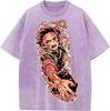 Japan Anime Demon Slayer Kamado Tanjirou Printed Tshirt Men Casual Cotton T-shirts Vintage Washed Tee Harajuku Male T Shirt