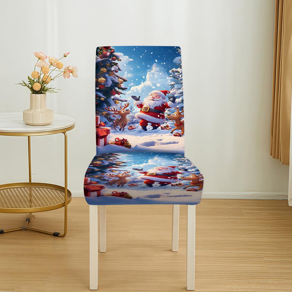 Festive Christmas Stretch Chair Cover - Dustproof Print Decoration