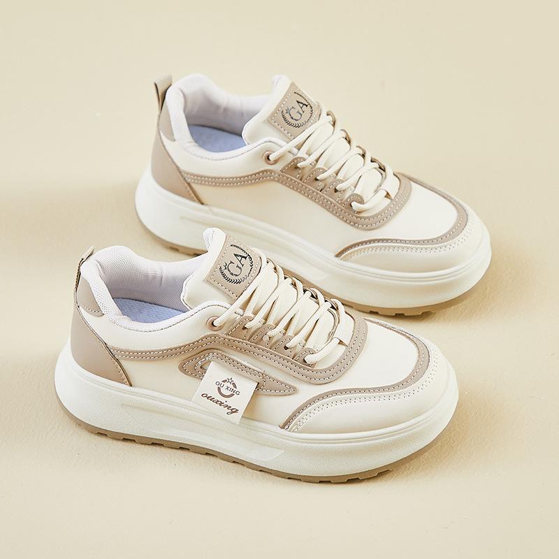 Casual Walking Shoes for Women Comfortable PU Leather Lace-Up Chunky Platform Sneakers Non-Slip Tennis Sneakers Women's Breathable Running Shoes