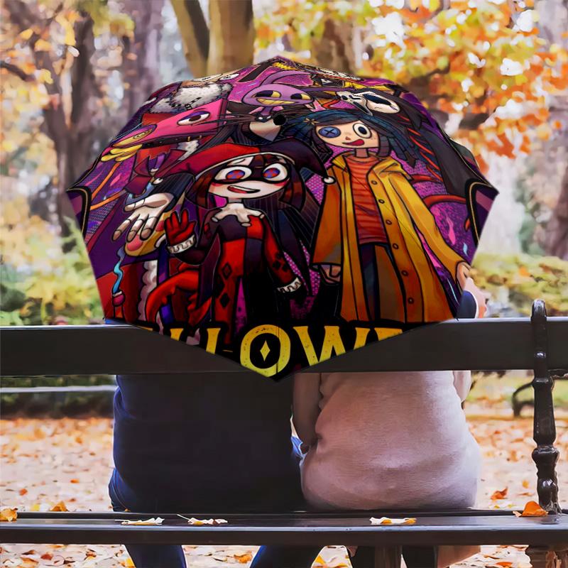 Pomni Halloween Characters Automatic Umbrella - Suitable Travel Outdoor Portable Umbrella Birthday Gift Daily Essentials