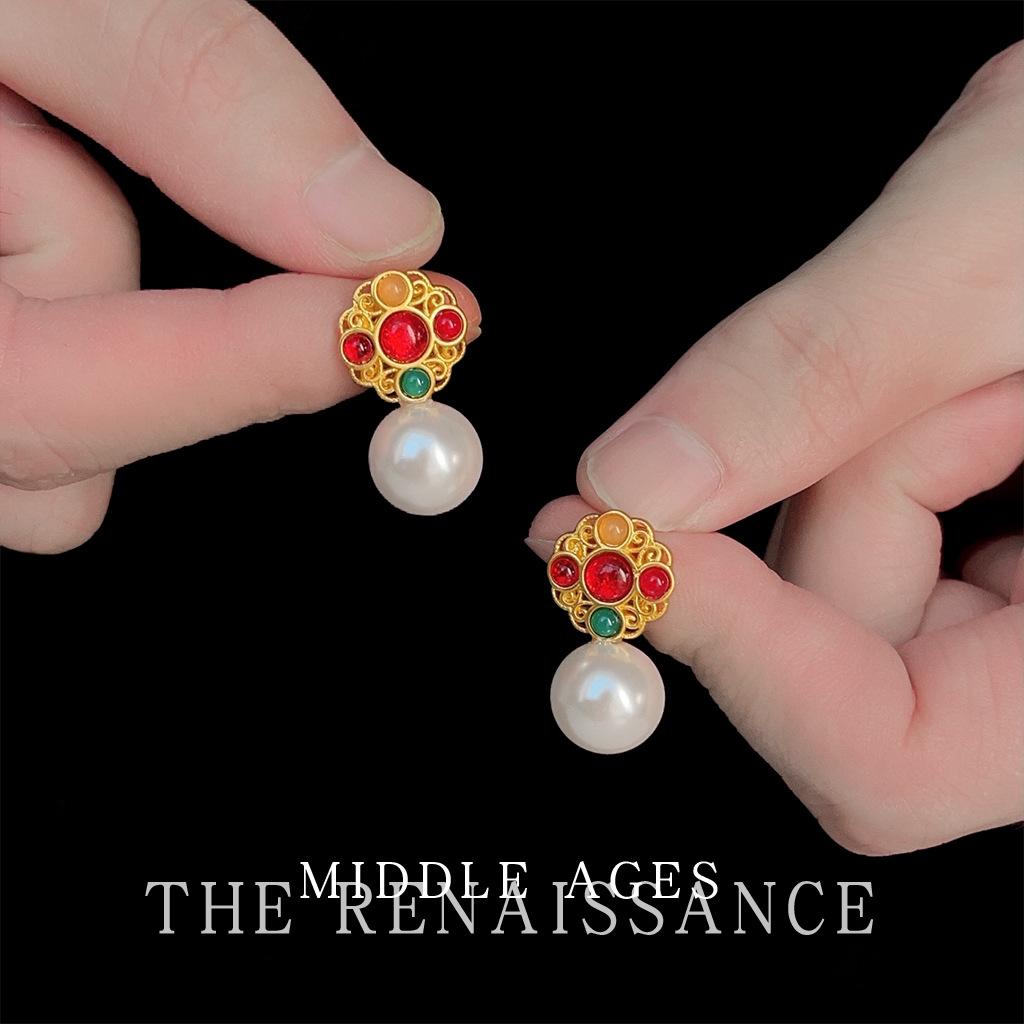 Средневековый французский дворцовый стиль жемчужные пусеты ретро полые серьги серьги для ушей