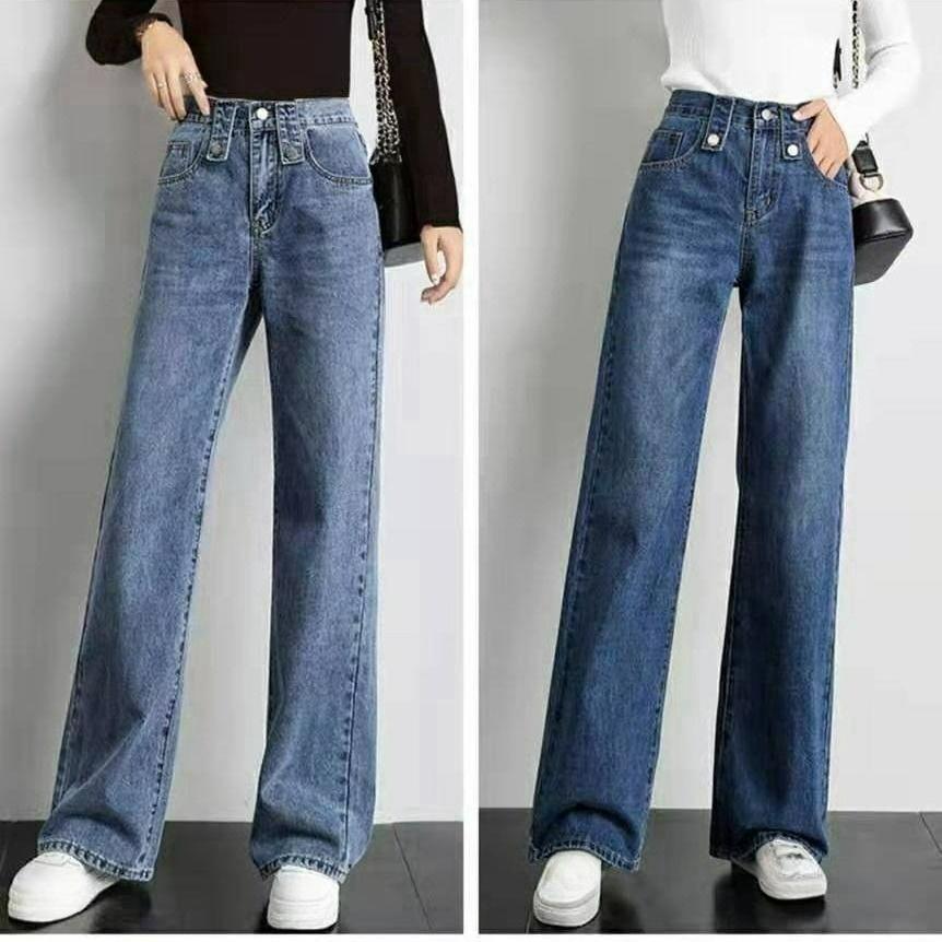 Weite Wischhosen Damen Herbst und Winter High-Waist Lockere Jeans Damen Dünne Gerade Fließende Hosen