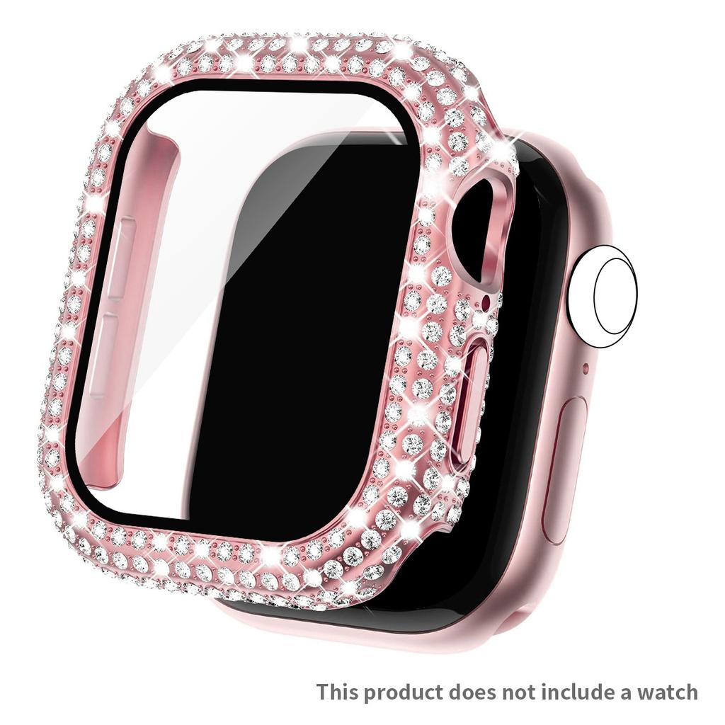 Etui Błyszczące z Cyrkoniami + Szkło Hartowane dla Apple Watch Seria 11 10 9 8 7 SE, 46 42 45 41 44 40 38mm