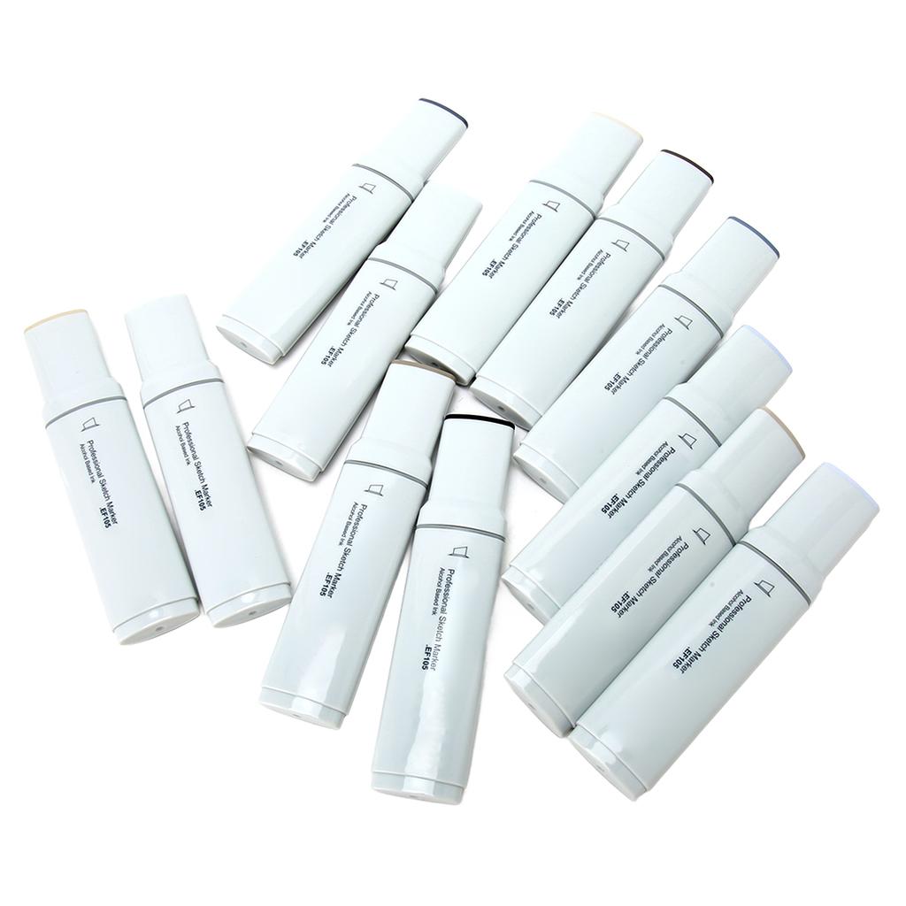Wide Tip Markers Refillable Ink Even Inking Alcoholic Paint Marker for Paper Plastic Wood Glass 12pcs Gray Series