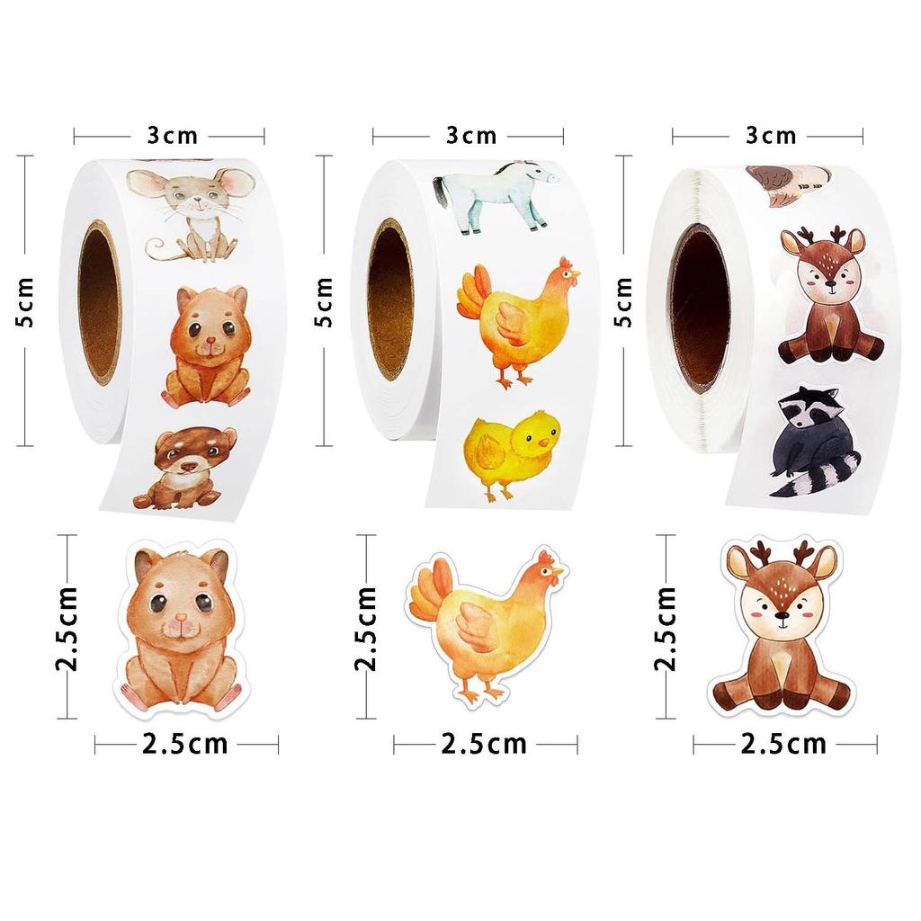 500Pcs/Roll Grassland Animals Dinosaur Planet Stickers 2.5cm/1.0inch Graffiti Game Art Labels Learning Rewards Adorn Gifts