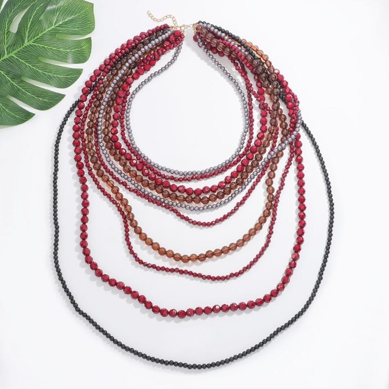 Fashionable Waterfall Tassels Necklace Handmade Multilayer Beads Necklace for Women Stylish Party and Holiday Wear