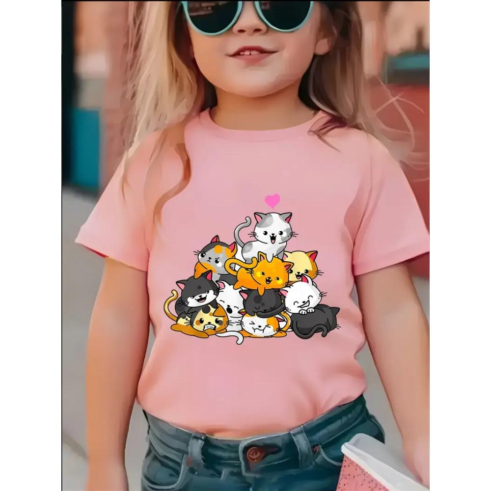 Baby Girl Clothing 3D Cat Print Kids Clothes Short Sleeve T-Shirts for Children Top Tees O-Neck Casual Children's Clothing