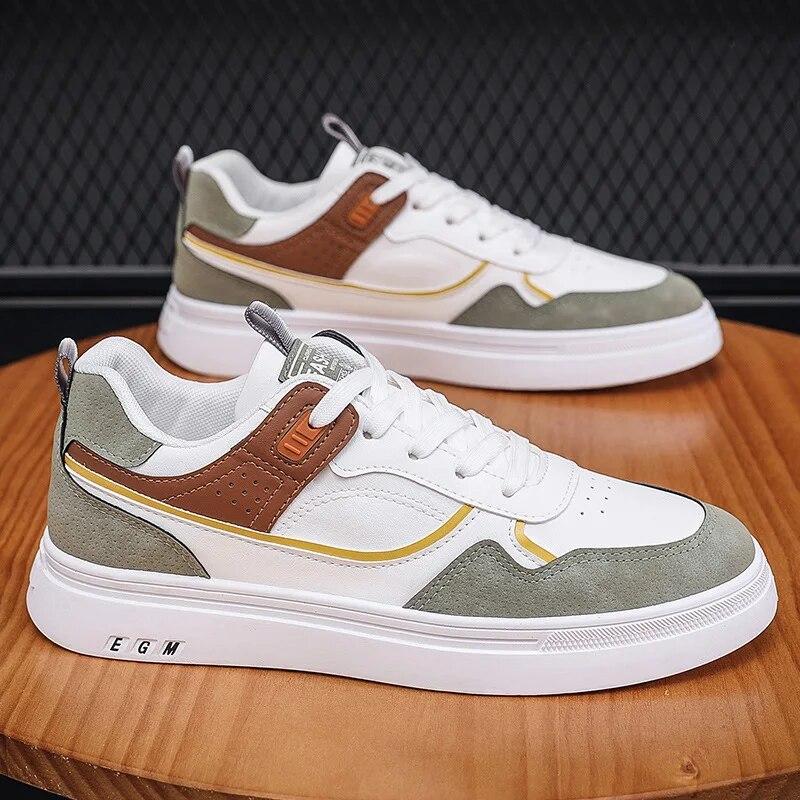 Hot Sale PU Leather Men Casual Sneakers Lace Up Fashion Flat Spring Autumn Breathable Comfortable High Quality Outdoor Footwear