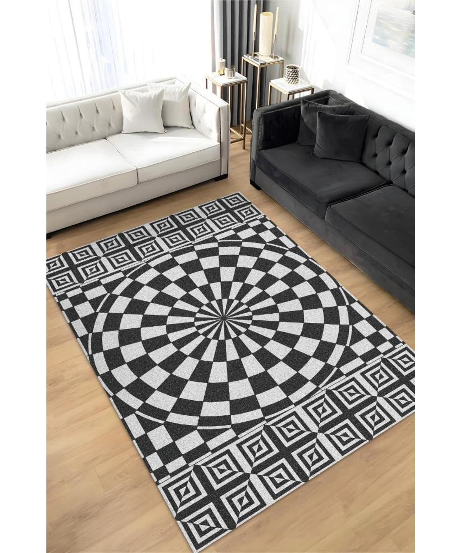 

Checkered Illusion Woven Based Washable Decorative Carpet