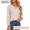 Women's Fashion Casual Solid Color Print Long Sleeve V-Neck Blouses & Shirts