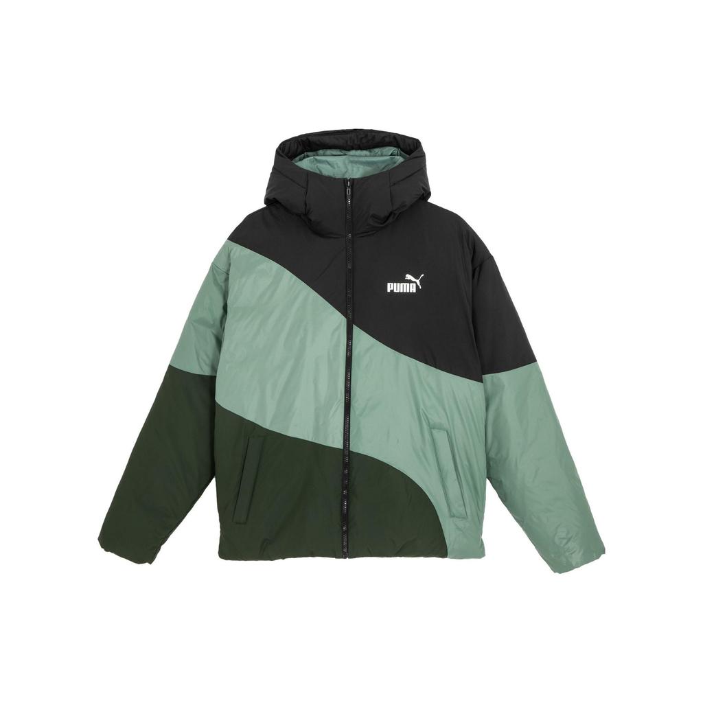 Puma Ig Cat Hooded Down Puffer Jacket Color Block Casual Loose Fit Men Jacket Army-Green 622148-31