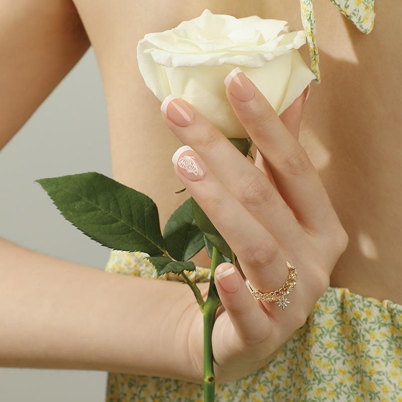 Nail patch wearing nail white French edge butterfly pure want to wear nail nail nail nail patch wearing nail