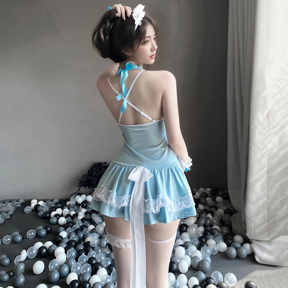Cosplay Maid Erotic Extreme Cute Blue White Maid Cosplay Innocent Style One Piece Baby Doll Temptation Women Adult Costume Christmas Day Anniversary