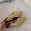 Fashion SUOJIALUN New Brand Women Sandal Shoes Fashion Pointed Toe Shallow Ladies Elegant Slingback Shoes Shallow Dress Pumps Shoes