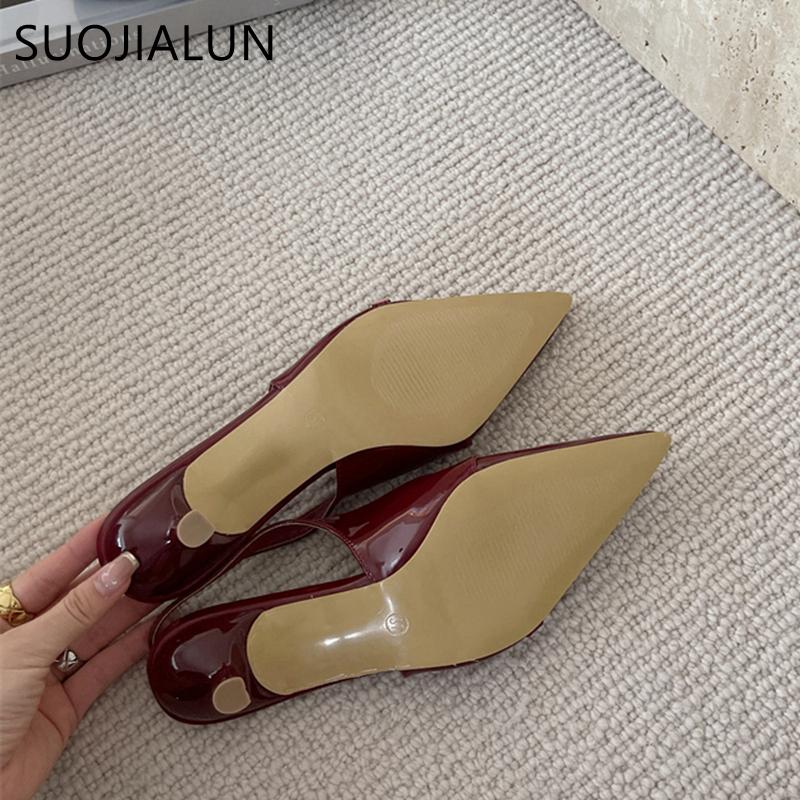 Fashion SUOJIALUN New Brand Women Sandal Shoes Fashion Pointed Toe Shallow Ladies Elegant Slingback Shoes Shallow Dress Pumps Shoes