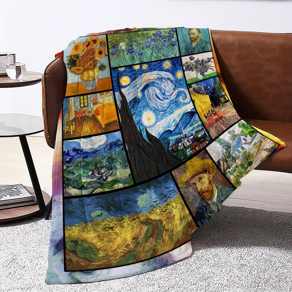 Vincent Van Gogh Art Collage Blanket Soft Flannel Throw Blanket For Bedroom Living Room Perfect Gift For Napping Home Decor