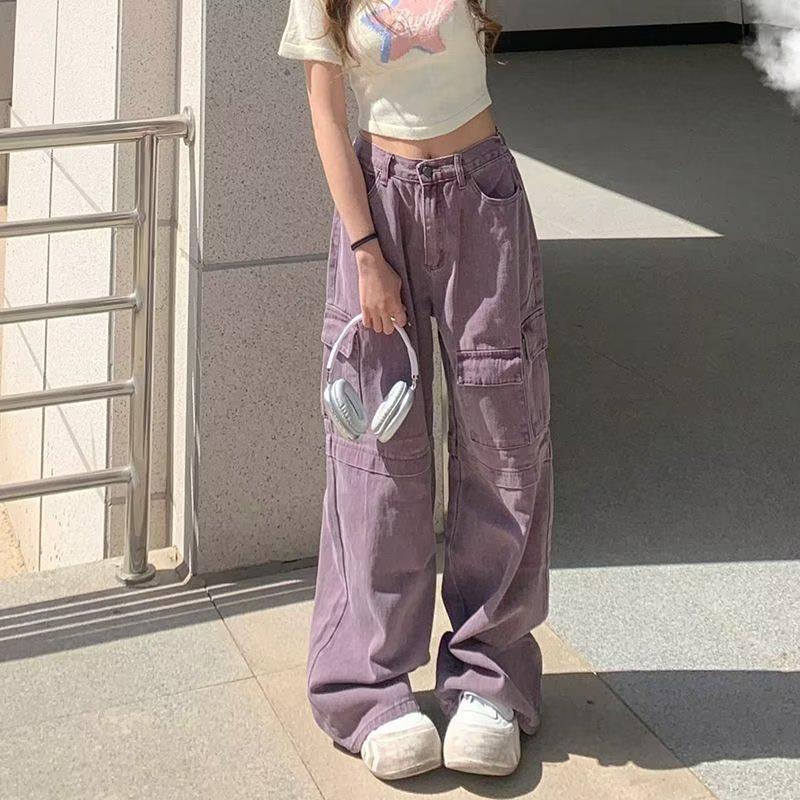 

Женские ретро-джинсы фиолетового цвета с высокой посадкой и широкими штанинами - Стройнящие, длиной до пола, Коллекция Лето 2023 XL фиолетовый