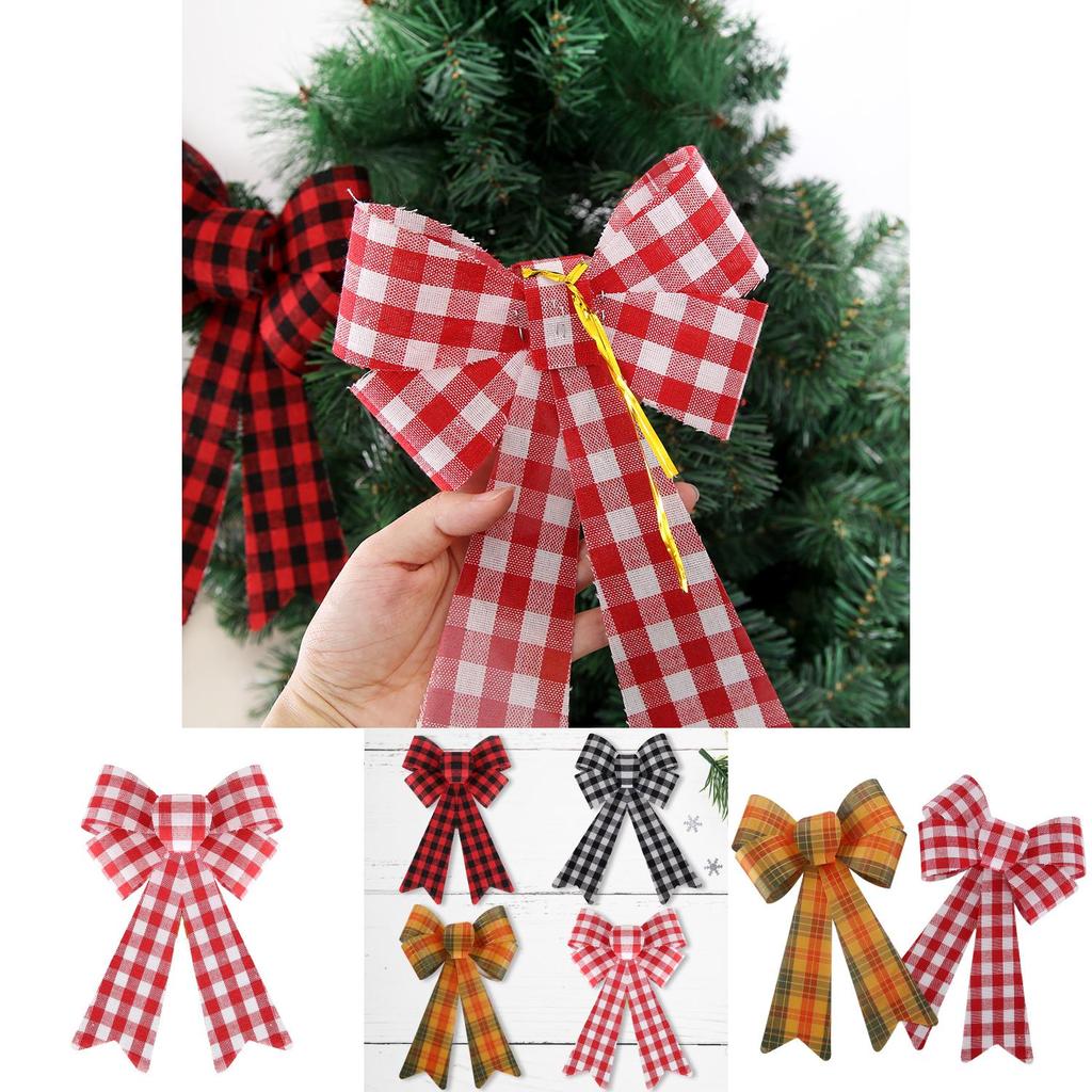 Festive Red And White Plaid Pvc Christmas Bow For Elegant Holiday Decorations