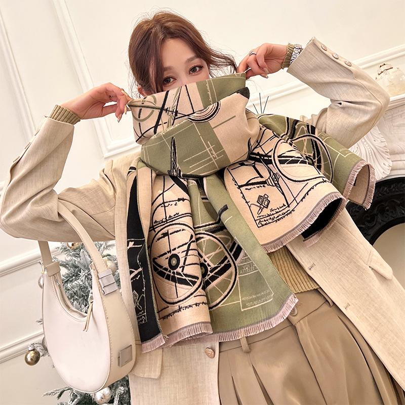 New Fashionable Imitation Cashmere Scarf for Women in Winter Versatile Double Sided Scarf To Keep Warm and Cold Proof Thickened Shawl