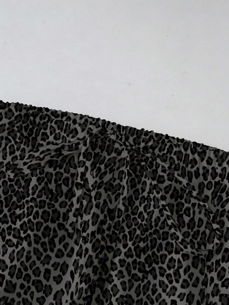 Women's Plus Size High Waist Leopard Print Wide Leg Pants - Summer Casual European American Style