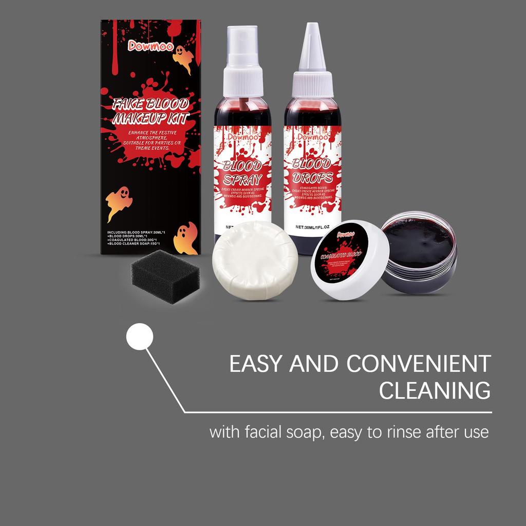 Dowmoo Halloween Fake Blood Makeup Set, Includes Fake Blood, Blood Clots, Vampire Imitation Blood, Scary Makeup Effects for Cosplay, 1 Set