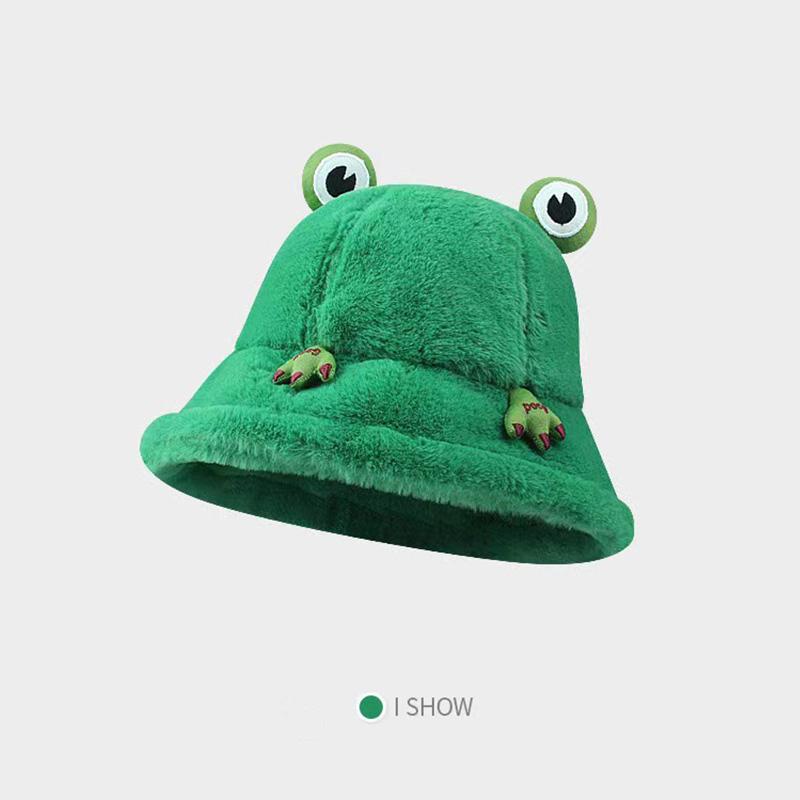 

Панама-ведро с мультяшной лягушкой из искусственного меха, рыбацкая шляпа для женщин, милая зимняя шапка с большими глазами, теплая рыбацкая шапка, шляпа от солнца (54-59cm)