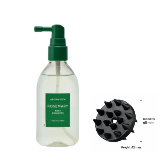 AROMATICA Rosemary Root Enhancer 100ml + Scalp Massage Brush 2-Piece Set Cooling Scalp Tonic Hair Root Nourishment Deep Cleansing Care