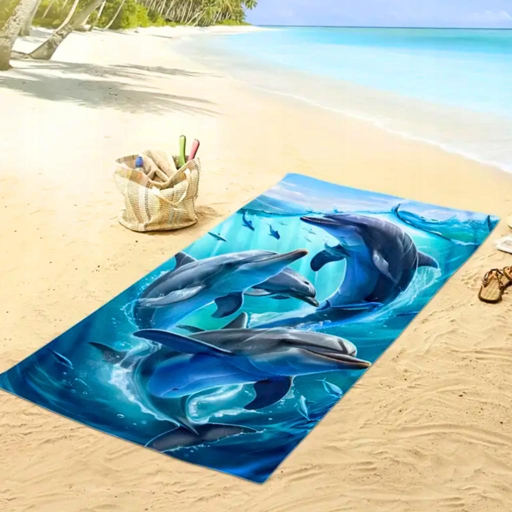 Microfiber Beach Towel Dolphins Quick-Drying 3D 150X75 Cm