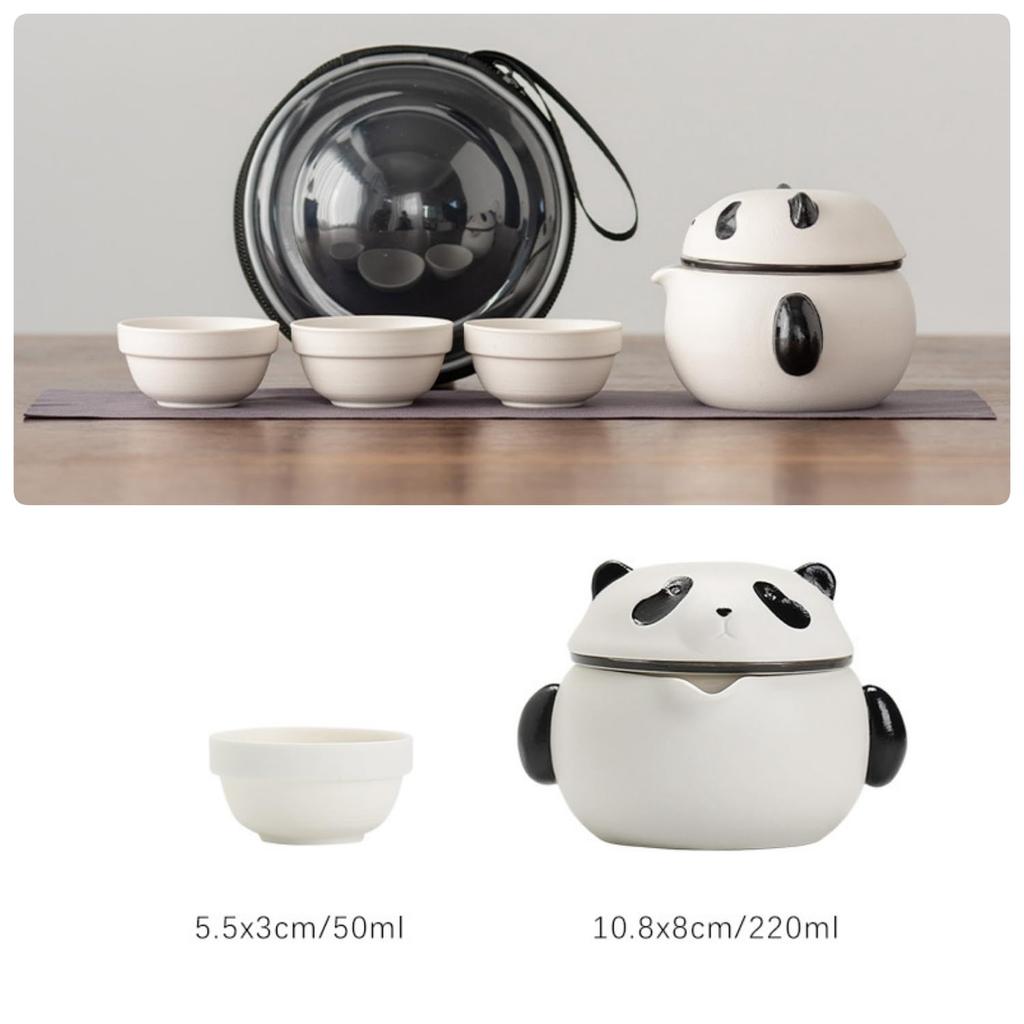 Kaaipee Tea Cute For 3 Teapot Chinese Tea Ceramic Tea Cup Set with Storage Travel Tea Portable Tea Utensils Set, Panda, People, Set, Utensil, Cup,
