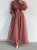 2024 Elegantes Damenkleid mit hohem Halsausschnitt, Netzstoff, schlankmachend, Laternenärmel