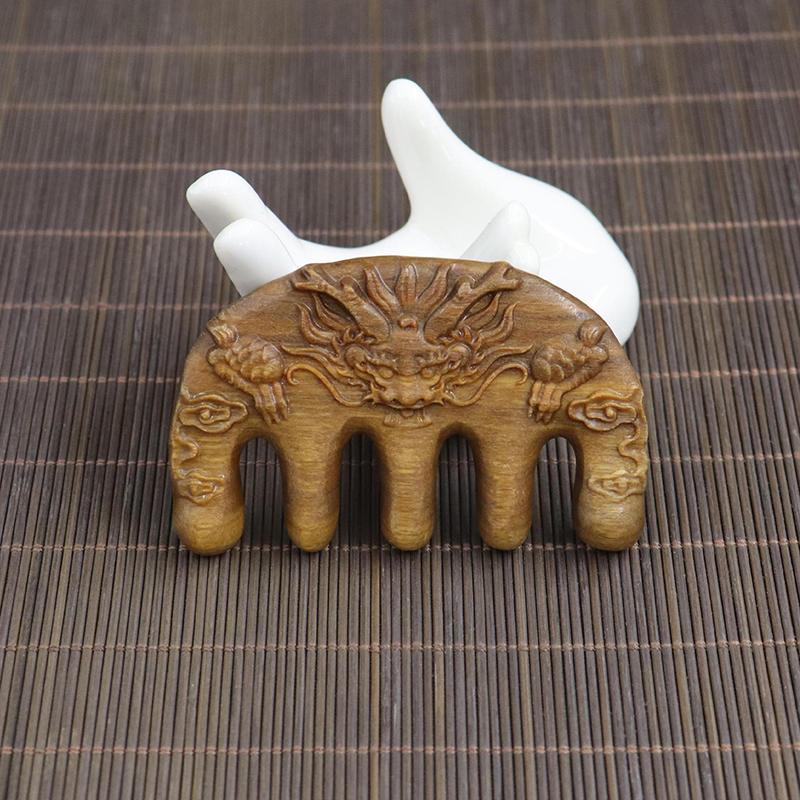 Natural Wooden Wide Tooth Mini Handle Comb Meridian Massage Anti-static Head Five Claw Massager Promote Blood Circulation