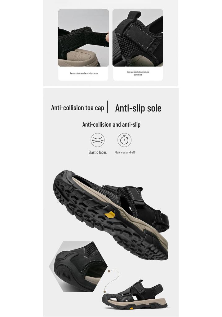 Herren Trendy Leder Geschlossene Zehenpartie Outdoor Sandalen: 2024 Sommer Atmungsaktive Strandschuhe
