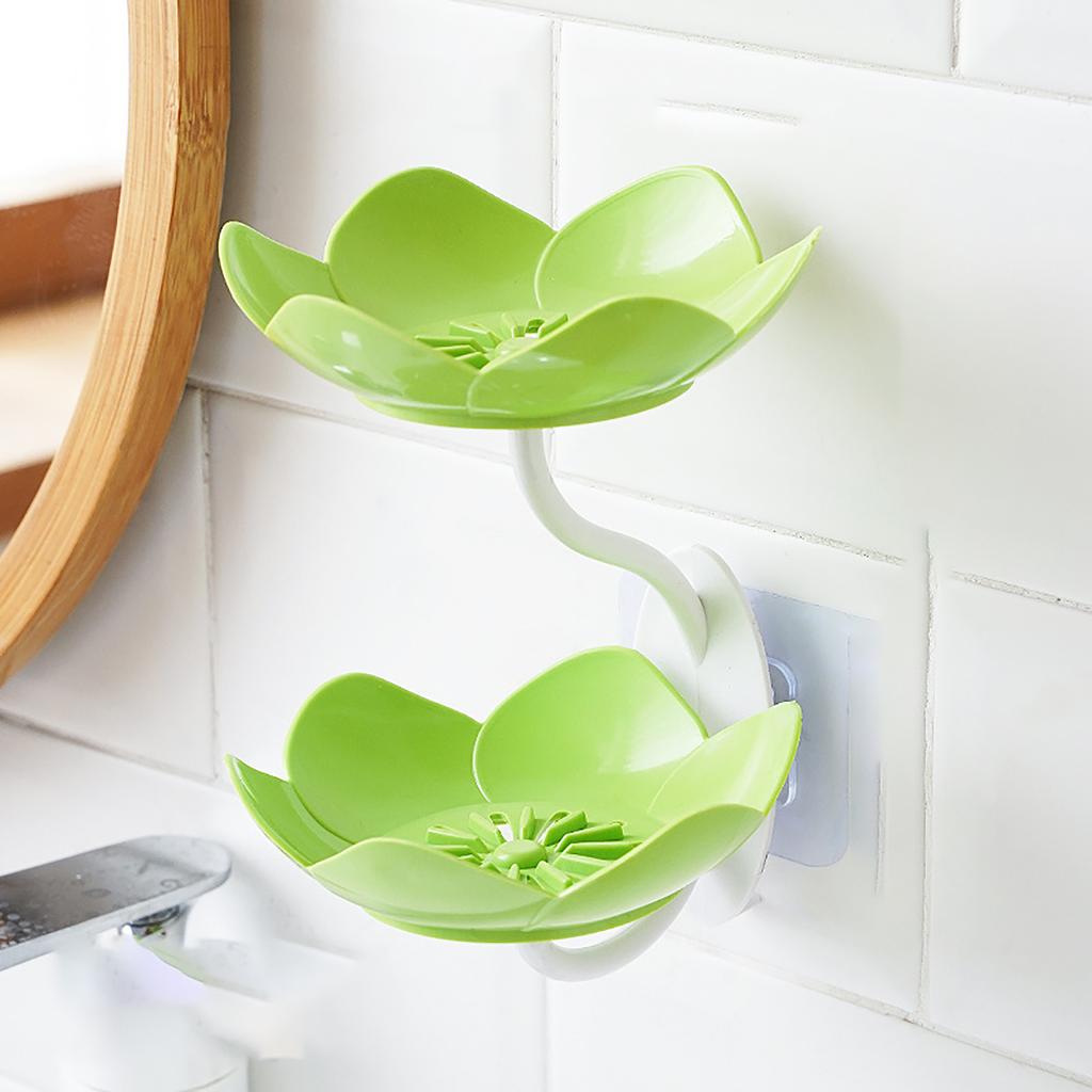 Plastics Lotus Shape Soap Box Punch Free Flower Shape Double Layer Soap Holder Wall Mounted Anti-slip Water Draining Soap Dish