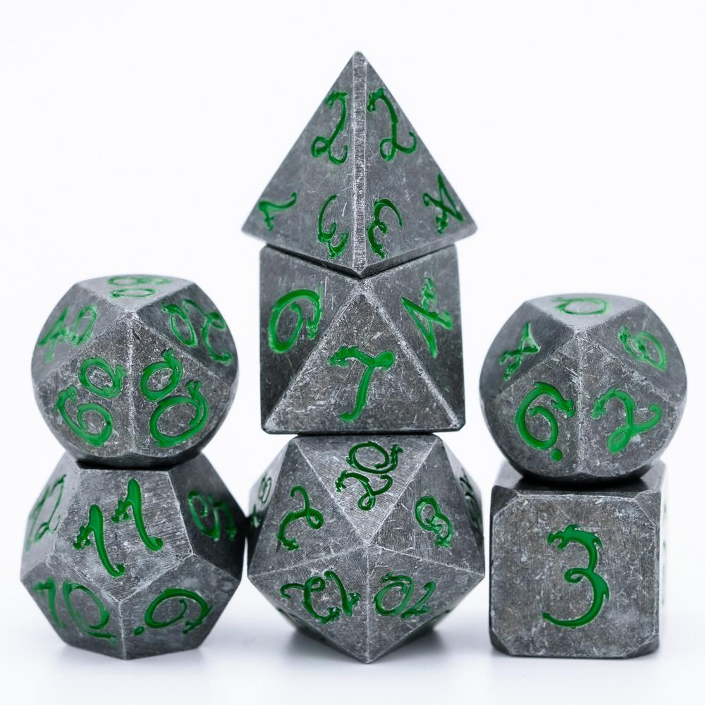 Cusdie Metal D&D Dice with Dragon Font 7Pcs DND Polyhedral Dice Set for Role Playing Game Tabletop Pathfinder Board Games