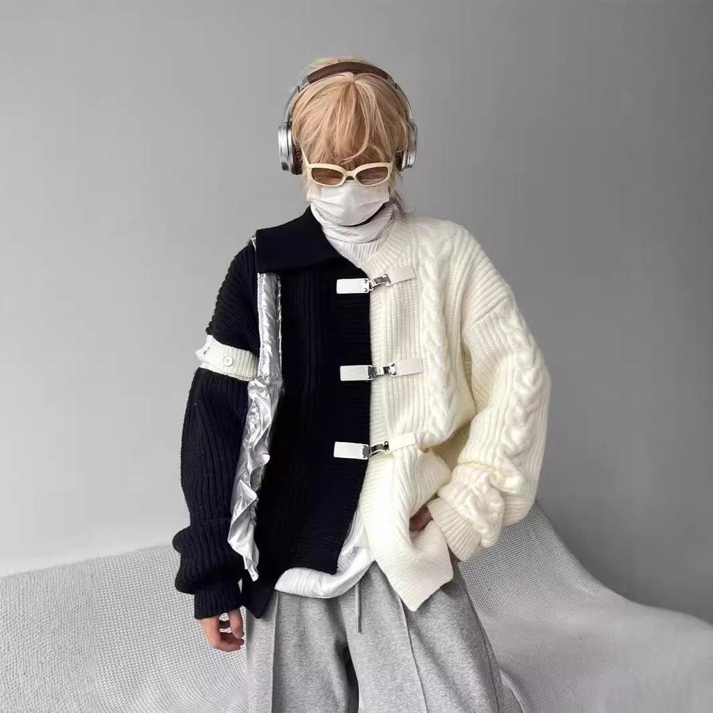 Neue hochwertige Strickjacke mit Kontrastnähten für Herren – lockerer, warmer Strickpullover für Herbst/Winter