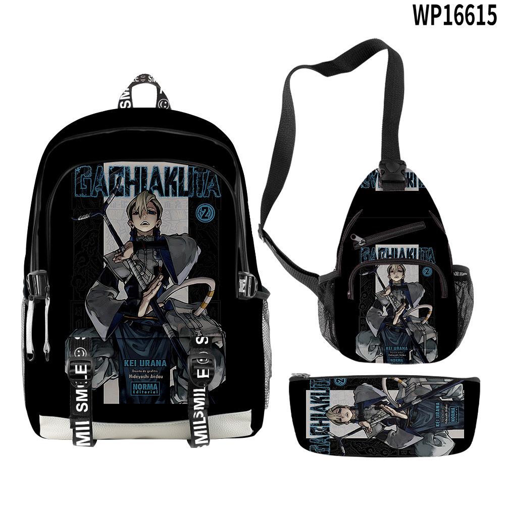Favored Distinctive Metal Family Anime 3D Design 3pcs/Set Learner Bags Everyday Laptop Everyday Backpack Sling Carry Tote Pencil Pouch