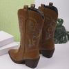 Women's Cowboy Boots Wide Mid Calf Pointed Toe Non-Slip Embroidered Chunky Block Heels Cowgirl Boots Pull On Comfortable Western Booties for Women