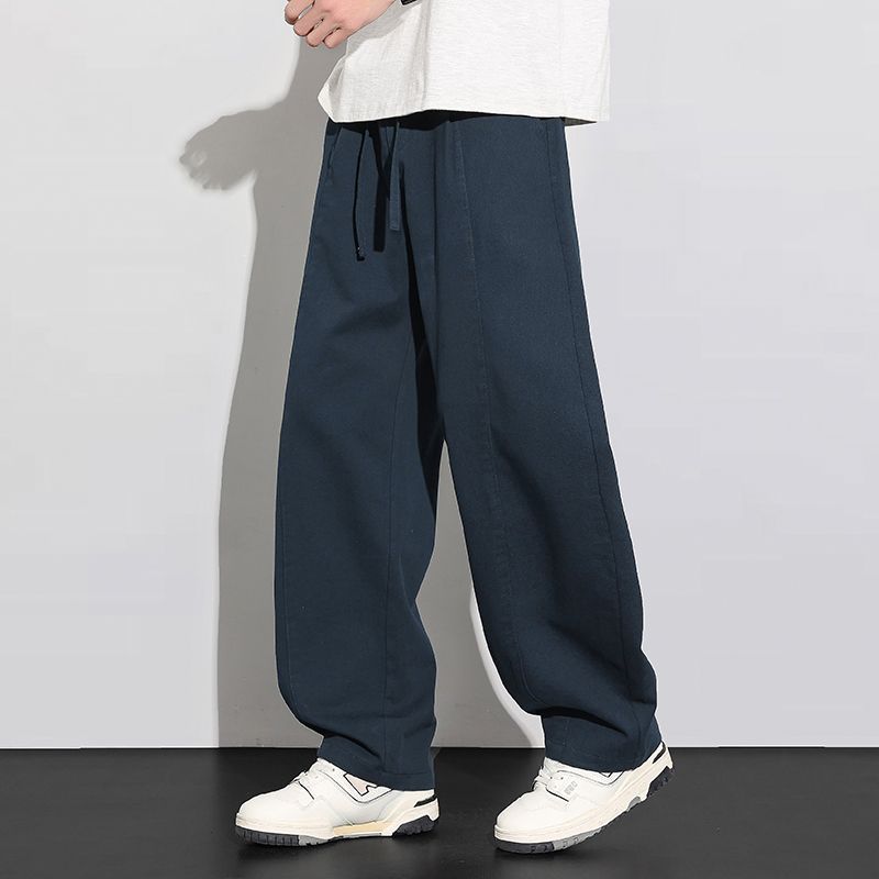 Spring and summer new European, American, Japanese and Korean port pure cotton scimitar navy blue loose straight casual pants men's pants