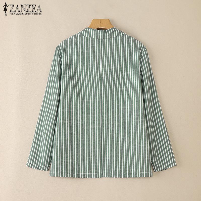 ZANZEA Women Turn Down Collar Casual Long Sleeve Stripe Thin Cardigan Tops