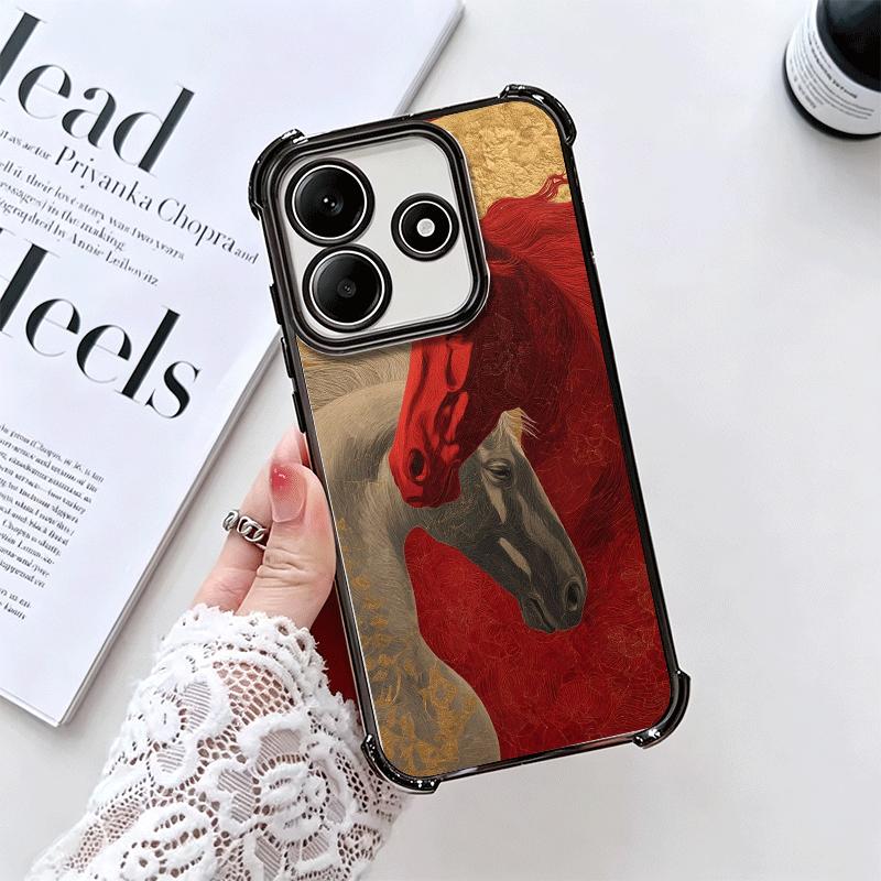 Horse Art Aesthetics Plating Phone Case For Xiaomi Redmi Note 14 15 Pro Plus 13 12 11 11S 11T 10 9S 9 5G Anti-Fall Airabag Cover