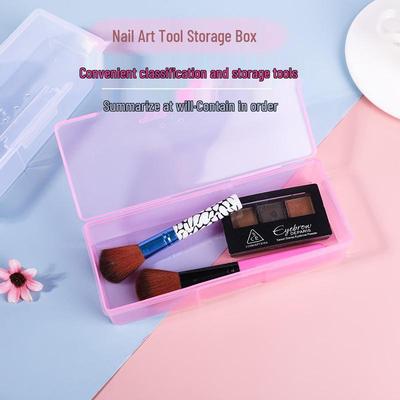 Nail Art Storage Box: Pink Transparent Plastic Organizer for False Nails, Makeup, and Tools