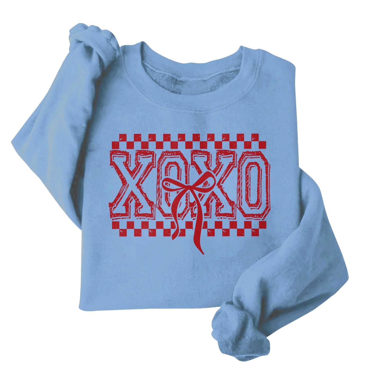 

Женская модная свободная толстовка с длинным рукавом и круглым вырезом с принтом ко Дню святого Валентина XL синий